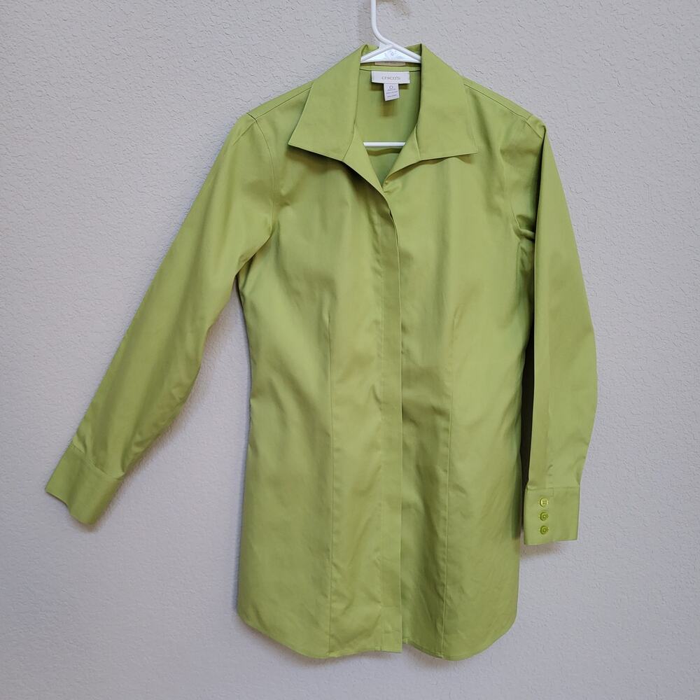Chicos Poplin Tunic Shirt Womens Small 4 Chicos 0 Long Sleeve Lime Green Office